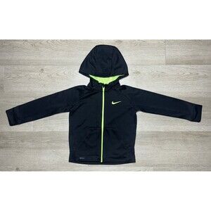 Nike Dri-fit Sweatshirt Boys Size Small S Full Zip Hoodie Neon Yellow Black